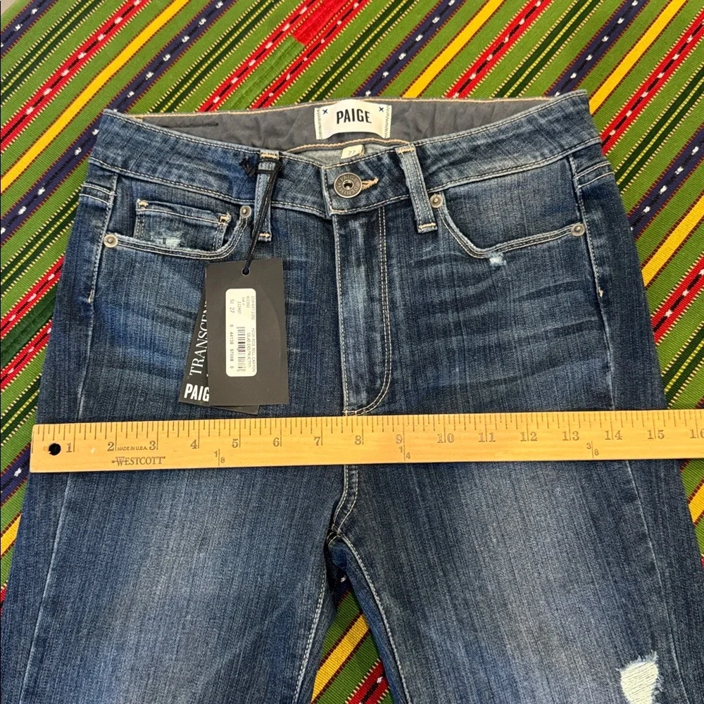 PAIGE High Rise Bell Canyon Flare Jeans Silas Destructed Size 27
